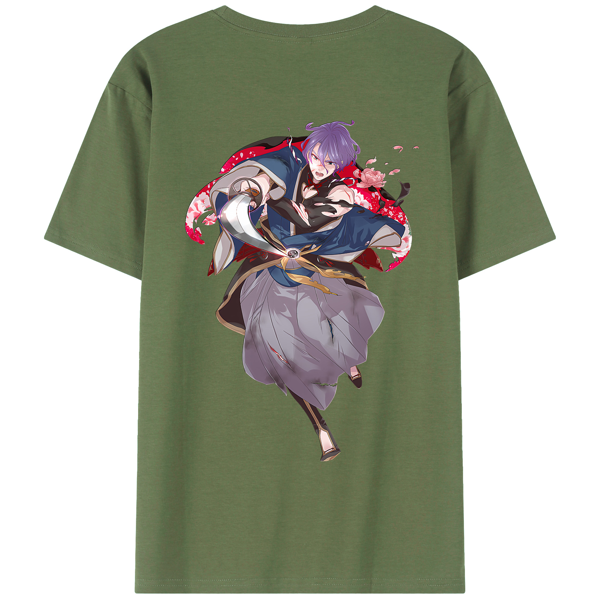 （画像用） 刀剣乱舞 Touken Ranbu 綿100％ メンズ半袖Tシャツ（バックプリント） 通気性